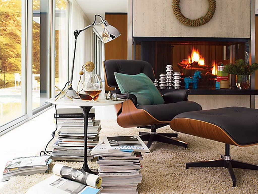 A cozy modern interior with an Eames chair